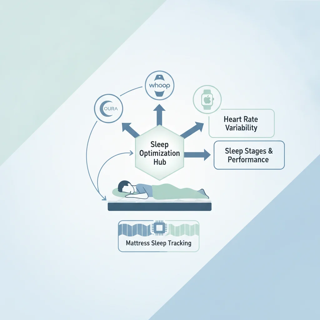 Smart mattress wearable integration testing showing Oura, Whoop, and Apple Watch data combined with mattress sleep tracking for comprehensive sleep optimization