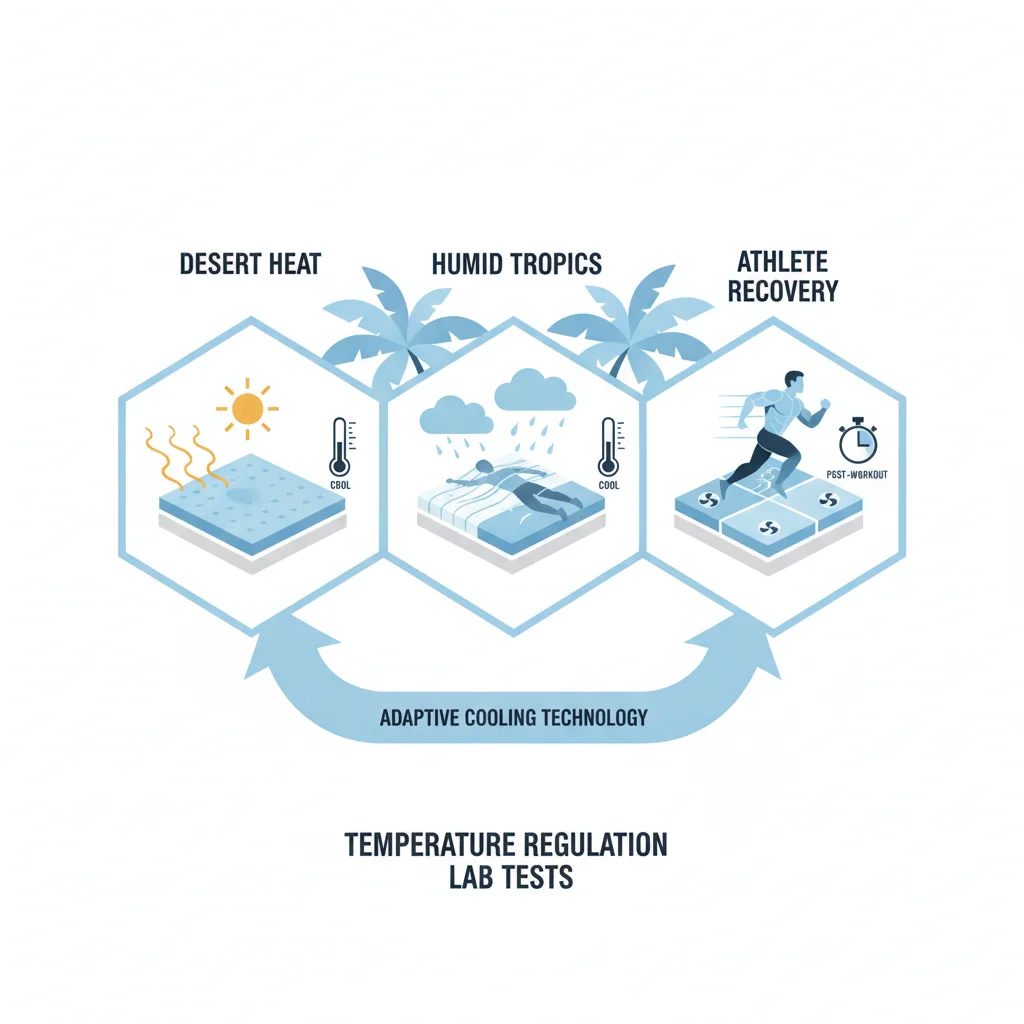 Smart mattress temperature regulation testing for hot sleepers showing cooling effectiveness evaluation in different climates and sleep conditions