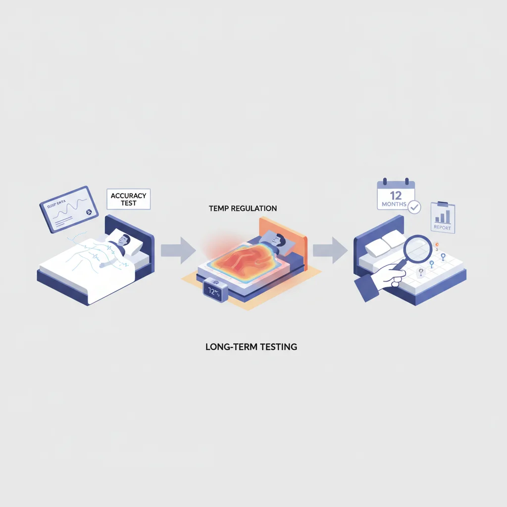 12-month smart mattress testing in real bedrooms showing sleep tracking accuracy verification and temperature regulation evaluation