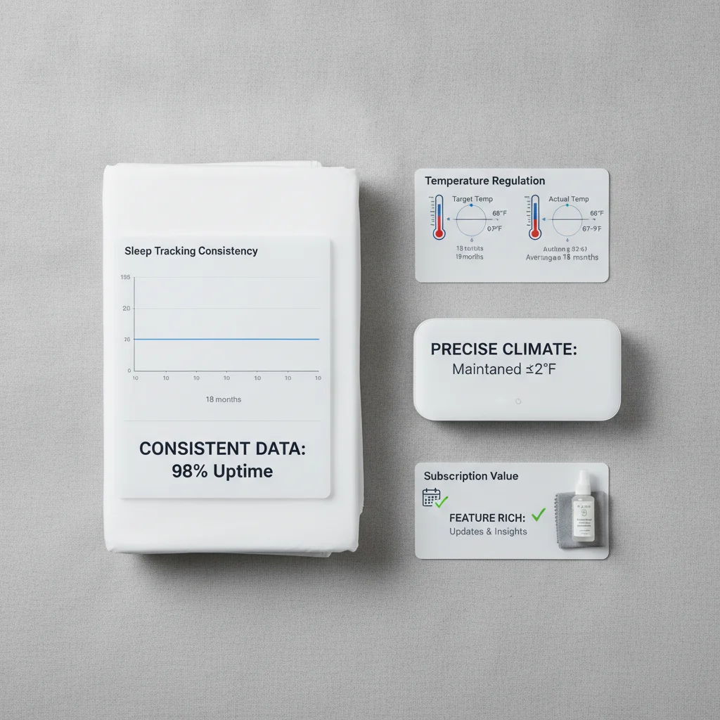 18-month Eight Sleep Pod durability results showing sleep tracking consistency, temperature regulation performance, subscription value, and maintenance requirements after eighteen months of real bedroom use