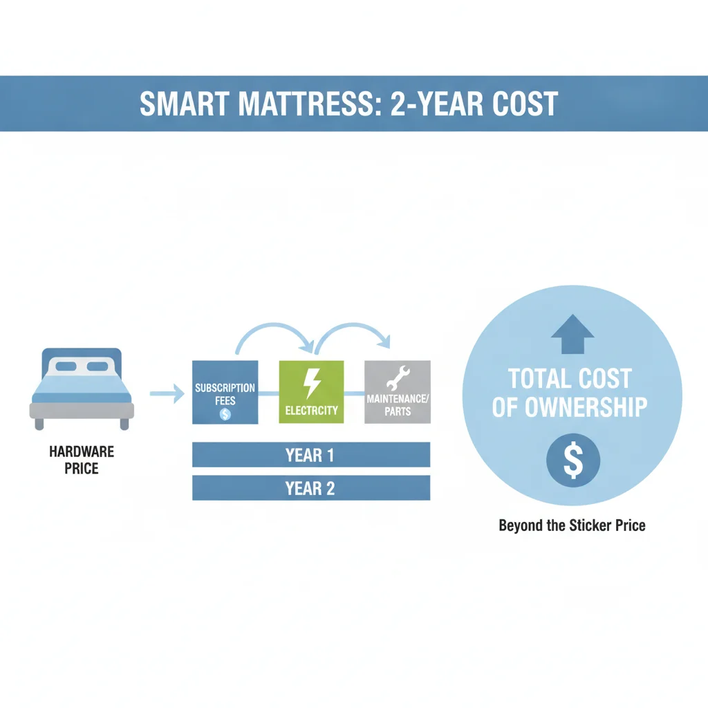 Infographic of smart mattress total cost of ownership showing hardware subscription electricity and maintenance over two years
